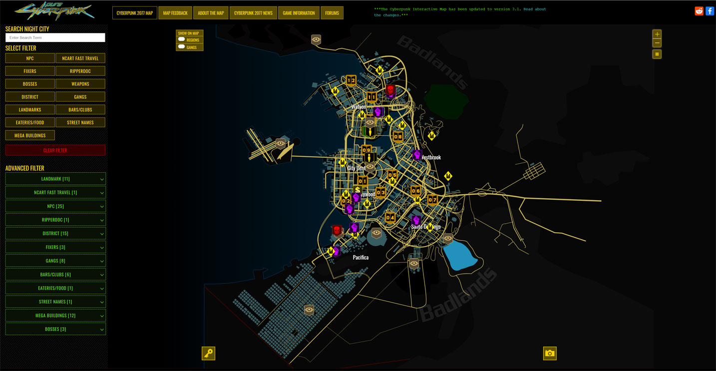 Cyberpunk 2077 Map Night City